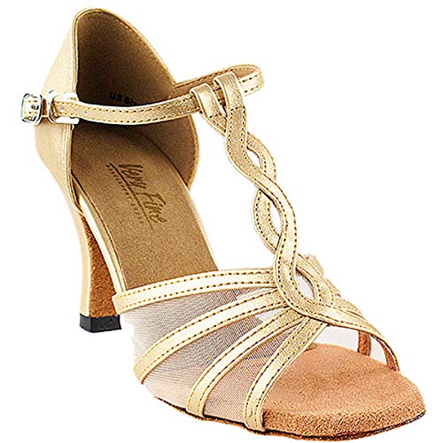 Women's Ballroom Dance Shoes Tango Wedding Salsa Dance Shoes Light Gold Leather 1692EB Comfortable - Very Fine 2.5" Heel 7 M US [Bundle of 5]