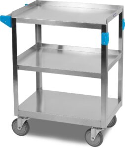 carlisle foodservice products stainless steel 3 shelf utility cart, 15.5" x 24", silver, 300 pound capacity