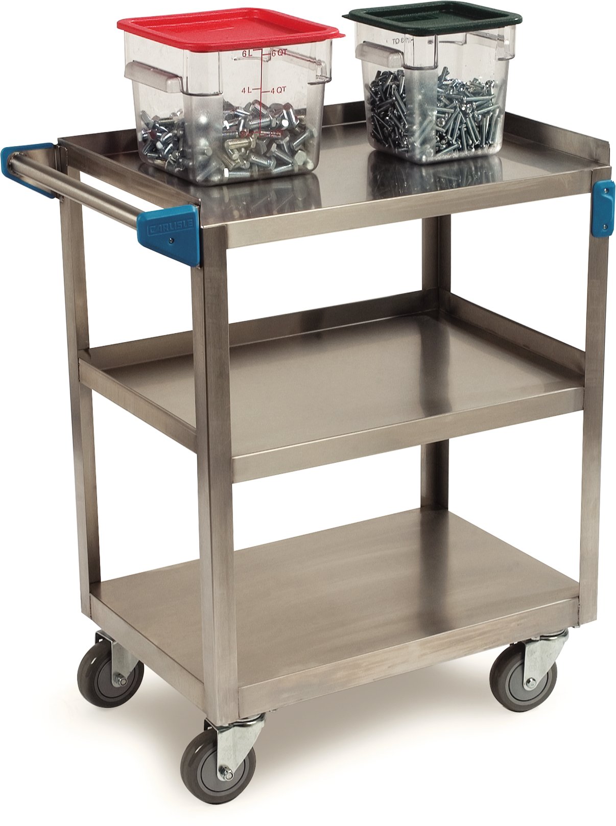 Carlisle FoodService Products Stainless Steel 3 Shelf Utility Cart, 15.5" x 24", Silver, 300 Pound Capacity