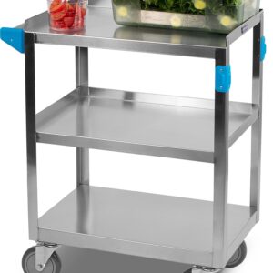 Carlisle FoodService Products Stainless Steel 3 Shelf Utility Cart, 15.5" x 24", Silver, 300 Pound Capacity