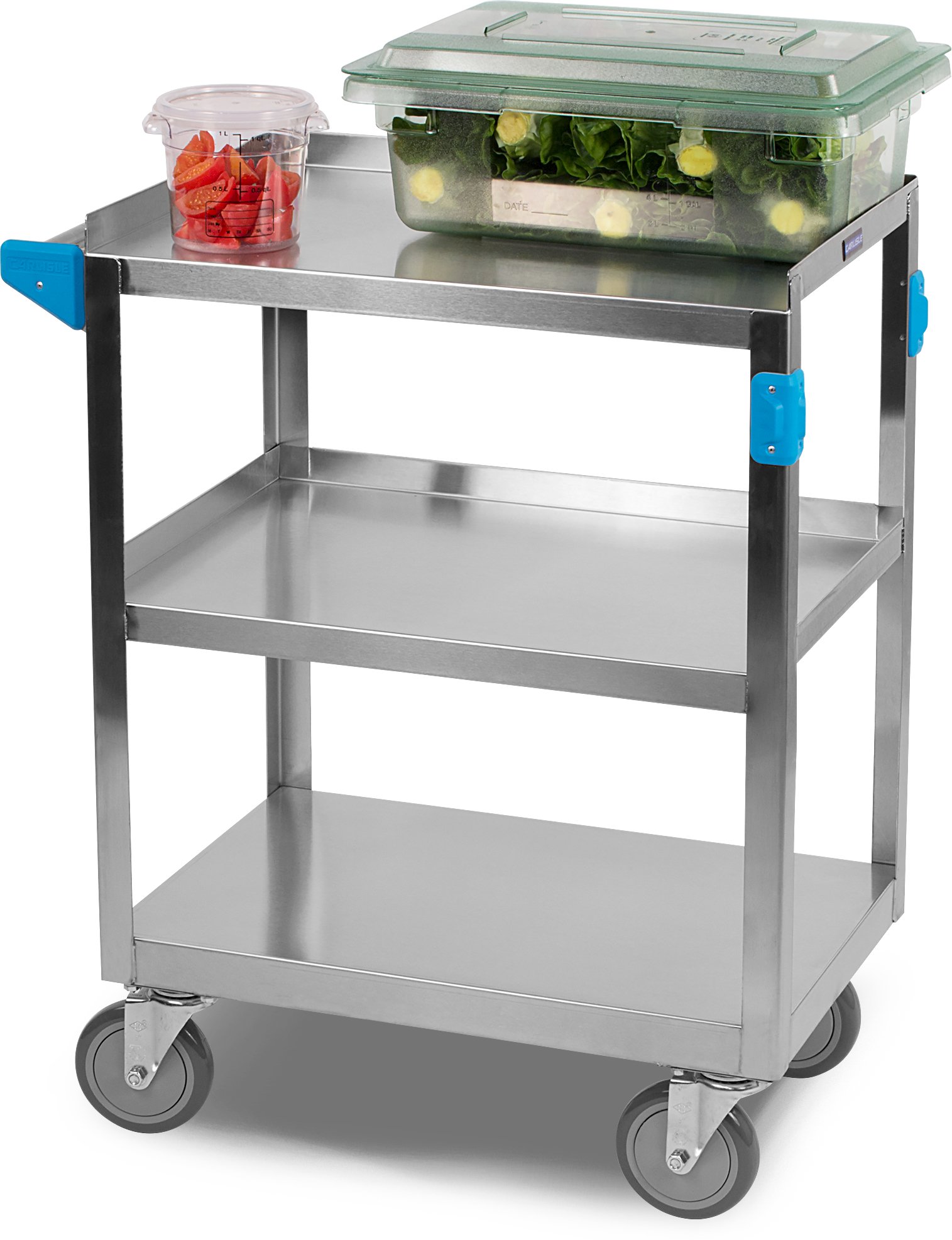 Carlisle FoodService Products Stainless Steel 3 Shelf Utility Cart, 15.5" x 24", Silver, 300 Pound Capacity