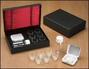 cross detail faux leather box 6 cup portable travel communion set minister gift