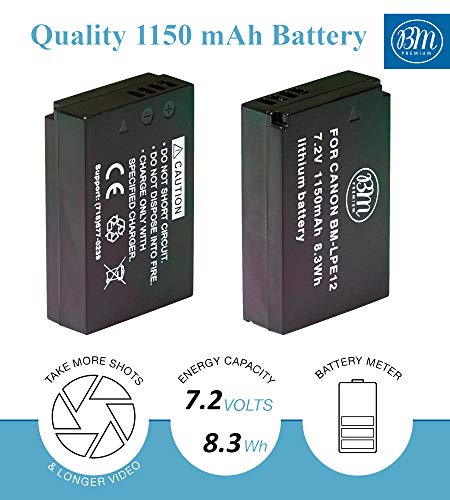 BM Premium LP-E12 Battery for Canon EOS-M, EOS M2, EOS M10, EOS M50, EOS M50 Mark II, EOS M100, EOS M200, SX70 HS, Rebel SL1 Digital Cameras