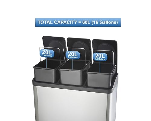 Step N' Sort The 16-Gal. 3-Compartment Stainless Steel Trash and Recycling Bin