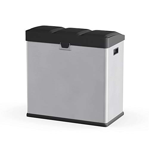 Step N' Sort The 16-Gal. 3-Compartment Stainless Steel Trash and Recycling Bin