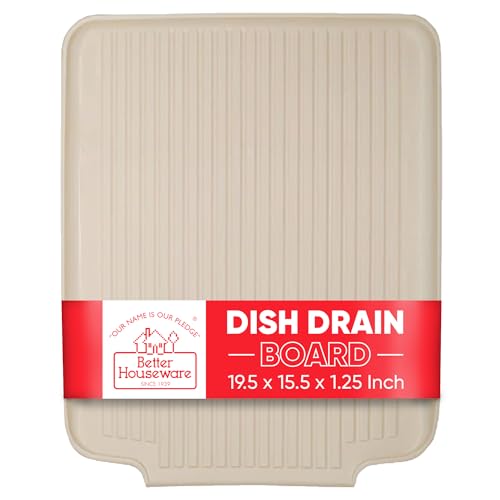 Better Houseware Drain Boards for Kitchen Counter 19.6 x 15.6 x 1.5 Almond Dish Drainer Mat Shields Countertops from Water Damage