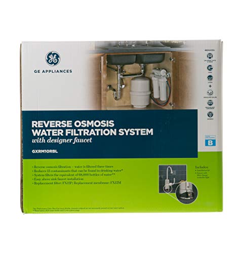 GE Reverse Osmosis System & Under Sink Water Filter | Faucet & Easy Install Kit Included | Premium Filtration Reduces Lead, Chlorine & More | Replace Filters Every 6 Months | GXRM10RBL