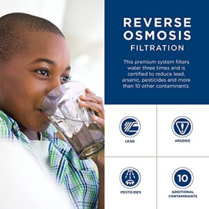 GE Reverse Osmosis System & Under Sink Water Filter | Faucet & Easy Install Kit Included | Premium Filtration Reduces Lead, Chlorine & More | Replace Filters Every 6 Months | GXRM10RBL