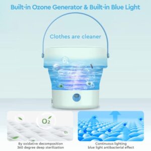 Outarsi Mini Foldable Portable Clothes Washing Machine, With Ozone and Blue Light, 4.8L, for Small Underwear, Socks, Towel or Small Items, RVs Travel Laundry, Apartment, Dorm, Camping - Blue