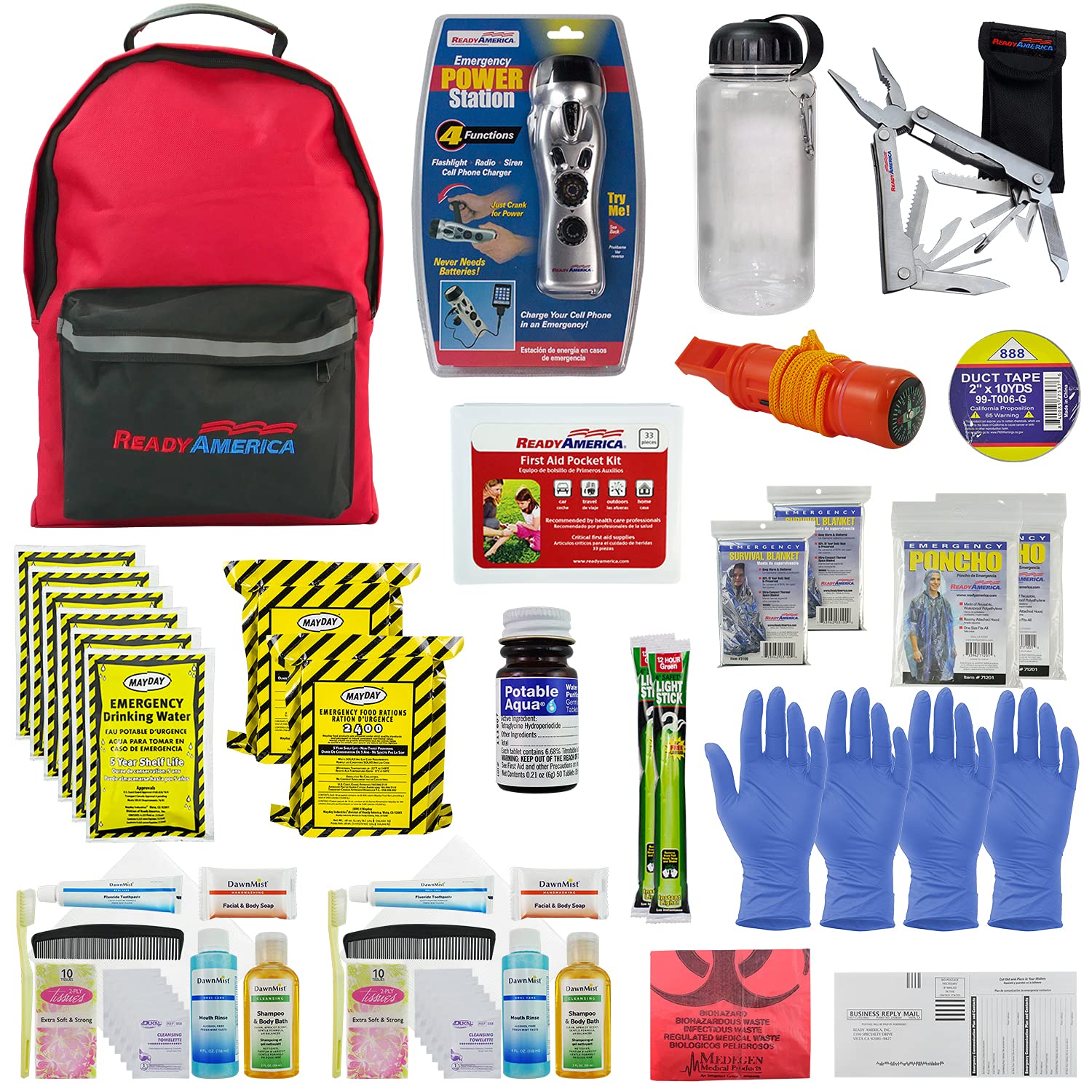 Ready America 72 Hour Deluxe Emergency Kit, 2-Person 3-Day Backpack, First Aid Kit, Survival Blanket, Power Station, Emergency Food, Portable Disaster Preparedness Go-Bag for Earthquake, Fire, Flood