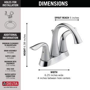 Delta Faucet Lahara Centerset Bathroom Faucet Chrome, Bathroom Sink Faucet, Diamond Seal Technology, Metal Drain Assembly, Chrome 2538-MPU-DST