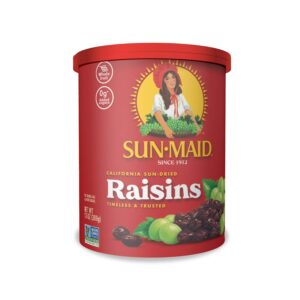 sun-maid california sun-dried raisins - 13 oz resealable canister - dried fruit snack for lunches, snacks, and natural sweeteners