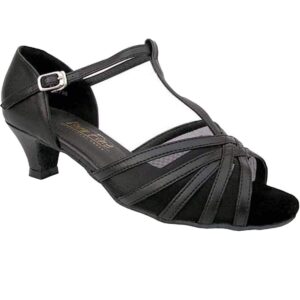 women's ballroom dance shoes salsa latin practice dance shoes black leather & black mesh 16612eb comfortable - very fine 1.3" heel 8 m us [bundle of 5]
