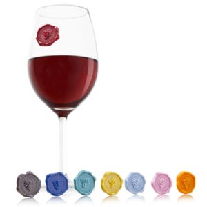 vacu vin glass markers - set of 8 colorful characters for wine glass decorations kit and wine charm stickers - suction cup stickers for wine glasses - not recommended for children under 3 years old