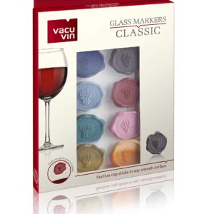 Vacu Vin Glass Markers - Set of 8 Colorful Characters for Wine Glass Decorations Kit and Wine Charm Stickers - Suction Cup Stickers for Wine Glasses - Not Recommended for Children Under 3 Years Old