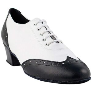 women's ballroom dance shoes salsa latin practice dance shoes black & white leather 2008eb comfortable - very fine 1.5" heel 5.5 m us [bundle of 5]