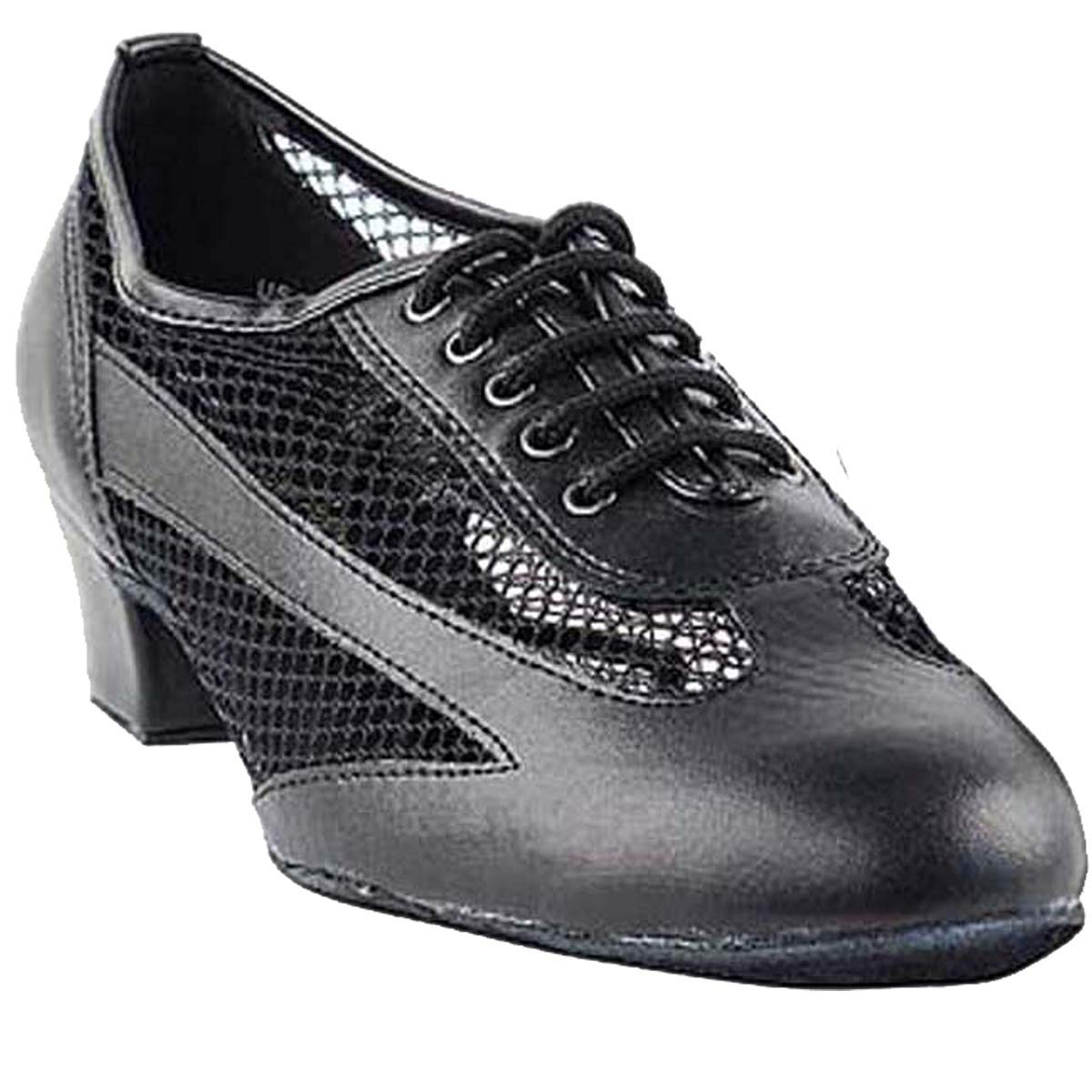 Women's Ballroom Dance Shoes Salsa Latin Practice Dance Shoes Black Leather 2009EB Comfortable - Very Fine 1.5" Heel 6 M US [Bundle of 5]