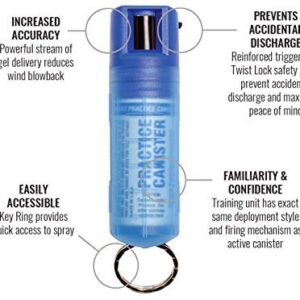 SABRE Practice Spray with Twist Lock, Inert Water-Based Formula, 10-Foot (3-Meter) Range, Helps to Build Confidence, Muscle Memory and Familiarity, Ergonomic Finger Grip, Key Ring, Blue