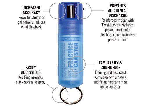 SABRE Practice Spray with Twist Lock, Inert Water-Based Formula, 10-Foot (3-Meter) Range, Helps to Build Confidence, Muscle Memory and Familiarity, Ergonomic Finger Grip, Key Ring, Blue