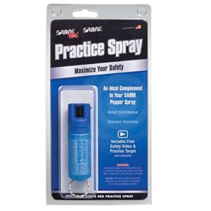 SABRE Practice Spray with Twist Lock, Inert Water-Based Formula, 10-Foot (3-Meter) Range, Helps to Build Confidence, Muscle Memory and Familiarity, Ergonomic Finger Grip, Key Ring, Blue