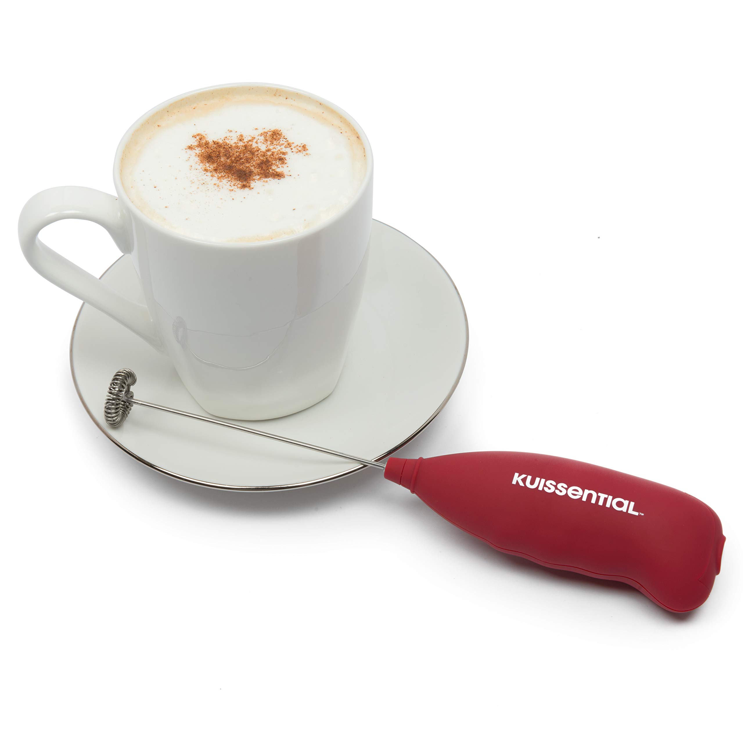 Kuissential Electric Stainless Steel Milk Frother-Slickfroth 2.0- Powerful Handheld Battery Operated Foam Maker for Cappuccino, Latte, Hot Chocolate, Frappe, Matcha and Coffee