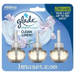 glade plugins refills air freshener, scented and essential oils for home and bathroom, clean linen, 2.01 fl oz, 3 count