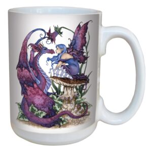 fantasy the staring contest fairy and dragon large 15-ounce ceramic coffee mug cup by amy brown - fairies gift - tree-free greetings lm43585