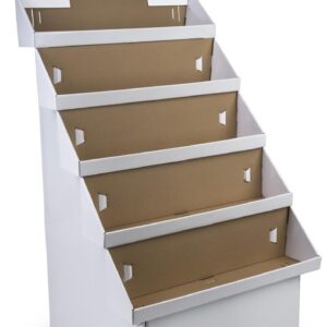 Free-Standing Display Rack, White Corrugated Cardboard Construction with 5 Bins - Sold in Sets of 2