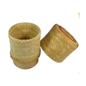 thai handmade sticky rice container, small bamboo serving baskets, natural