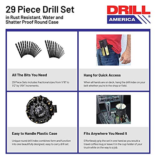 Drill America - KFD29J-PC 29 Piece Heavy Duty High Speed Steel Drill Bit Set with Black and Gold Finish in Round Case (1/16" - 1/2" x 64ths), KFD Series