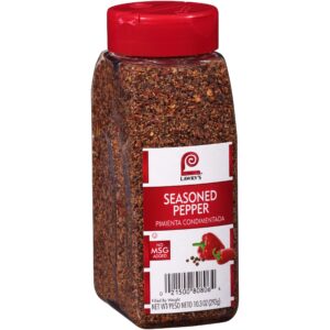 lawry's seasoned pepper, 10.3 oz - one 10.3 ounce container of seasoned all pepper for a well-rounded flavor of black pepper, sweet red bell peppers, and spices