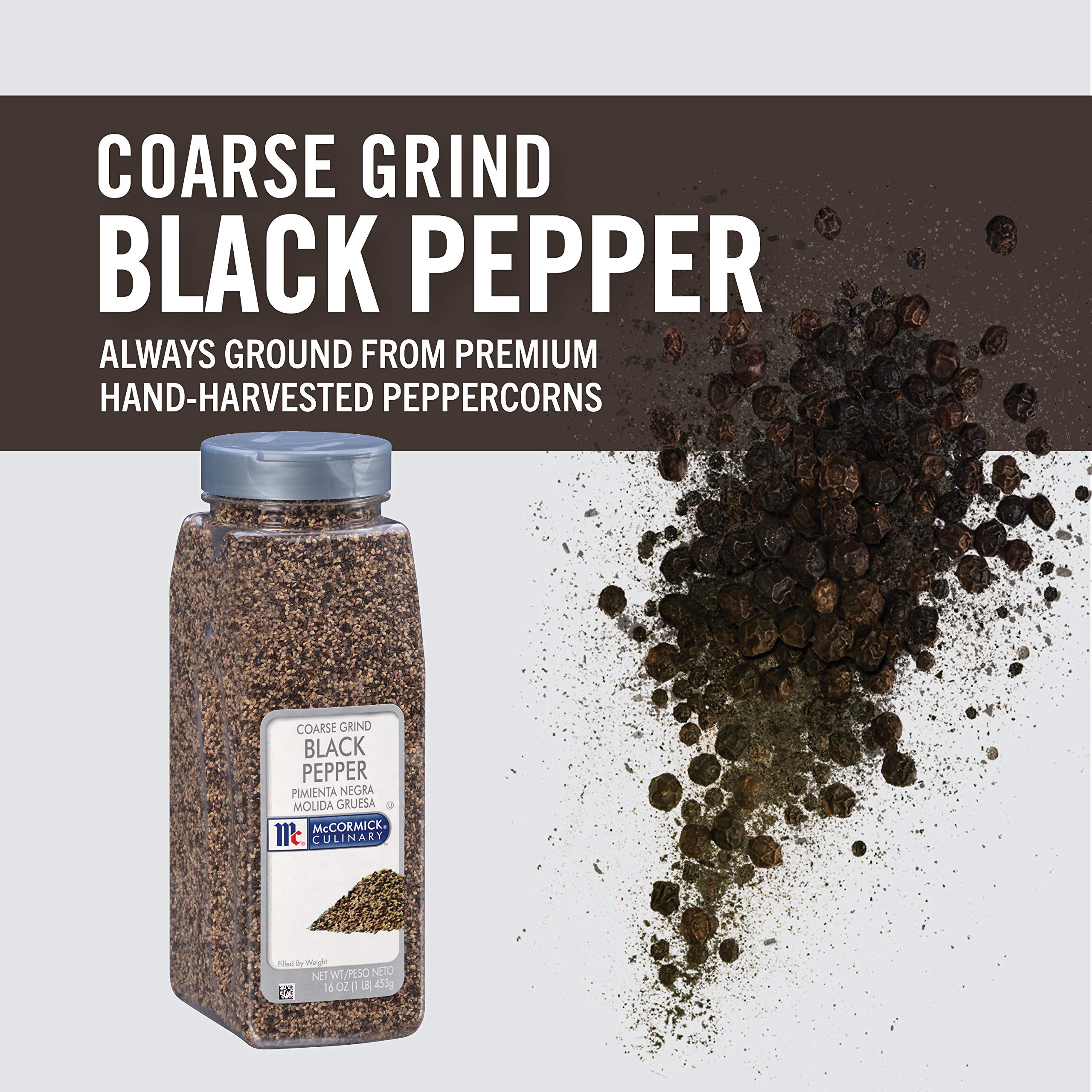 McCormick Culinary Coarse Grind Black Pepper, 16 oz - One 16 Ounce Container of Coarse Ground Black Pepper Sourced for Chefs for Sharp, Woody Flavors for Grilling and Cooking