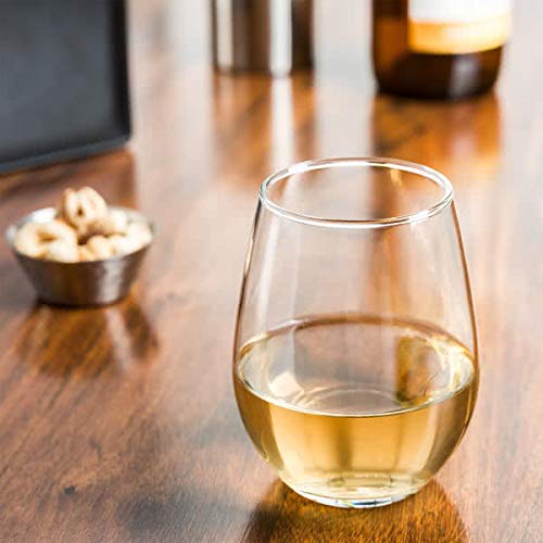 Set of 6 Stemless 12 oz White Wine Glass, Libbey 217 w/Signature Cocktail Picks