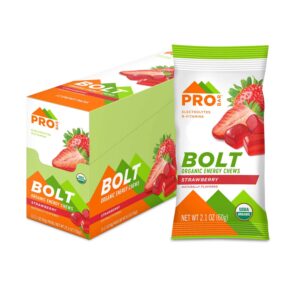 probar - bolt organic energy chews, strawberry, non-gmo, gluten-free, usda certified organic, healthy, natural energy, fast fuel with vitamins b & c, 2.1 ounce (pack of 12)