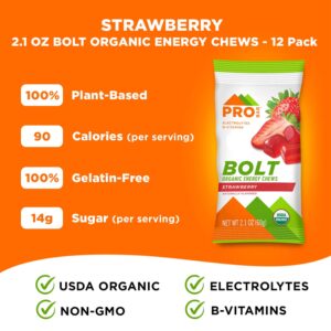 PROBAR - Bolt Organic Energy Chews, Strawberry, Non-GMO, Gluten-Free, USDA Certified Organic, Healthy, Natural Energy, Fast Fuel with Vitamins B & C, 2.1 Ounce (Pack of 12)