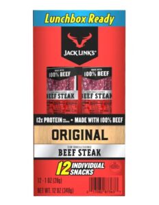 jack links premium cuts beef steak, original, strips -great protein snack with 11g of protein and 1g of carbs per serving, made with beef, 1 ounce (pack of 12)