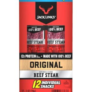 Jack Links Premium Cuts Beef Steak, Original, Strips -Great Protein Snack with 11g of Protein and 1g of Carbs Per Serving, Made with Beef, 1 Ounce (Pack of 12)