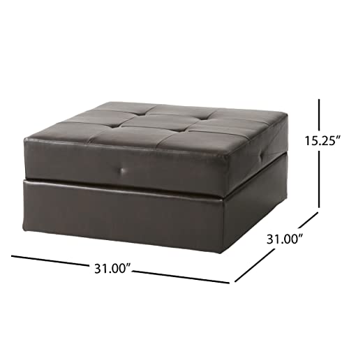 Christopher Knight Home Burlington Leather Storage Ottoman, Brown