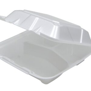 Pactiv YTD19903 Foam Hinged Lid Containers, White, 9 x 9 x 3-1/4, 3-Compartment (Case of 150)