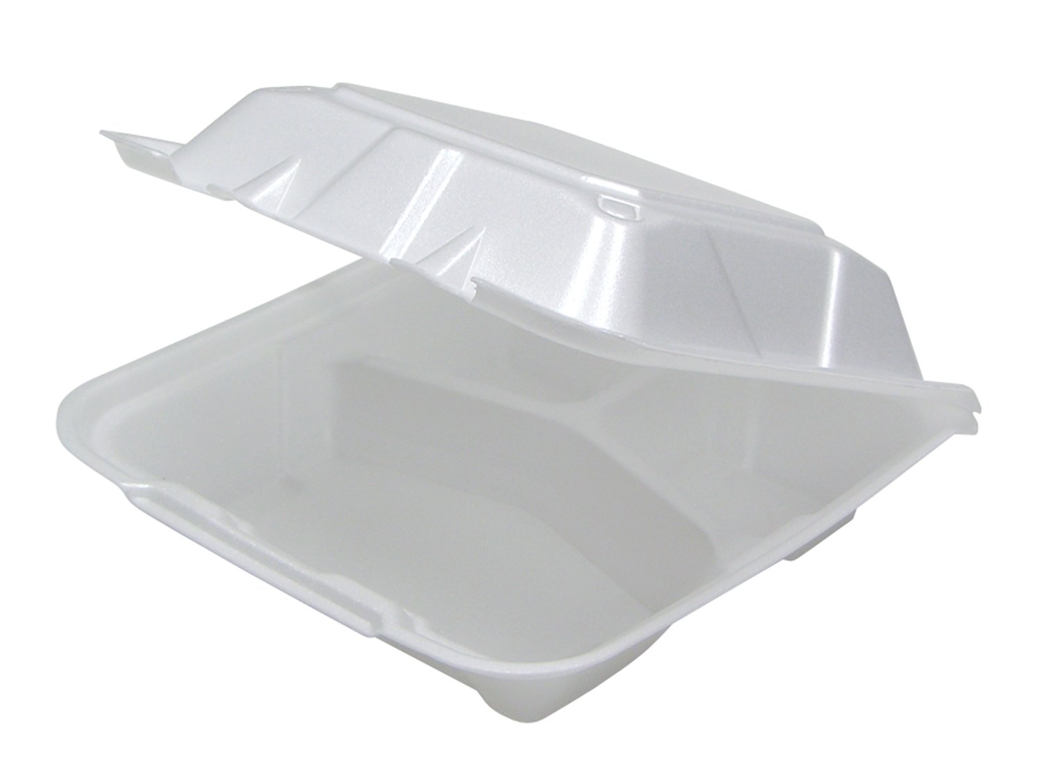 Pactiv YTD19903 Foam Hinged Lid Containers, White, 9 x 9 x 3-1/4, 3-Compartment (Case of 150)