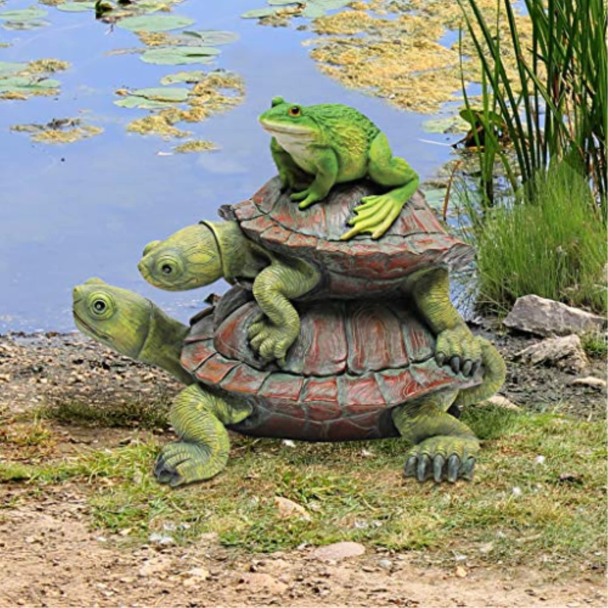 Design Toscano QM221531 in Good Company Frog and Turtles Garden Animal Statue, Set of One, Multicolored