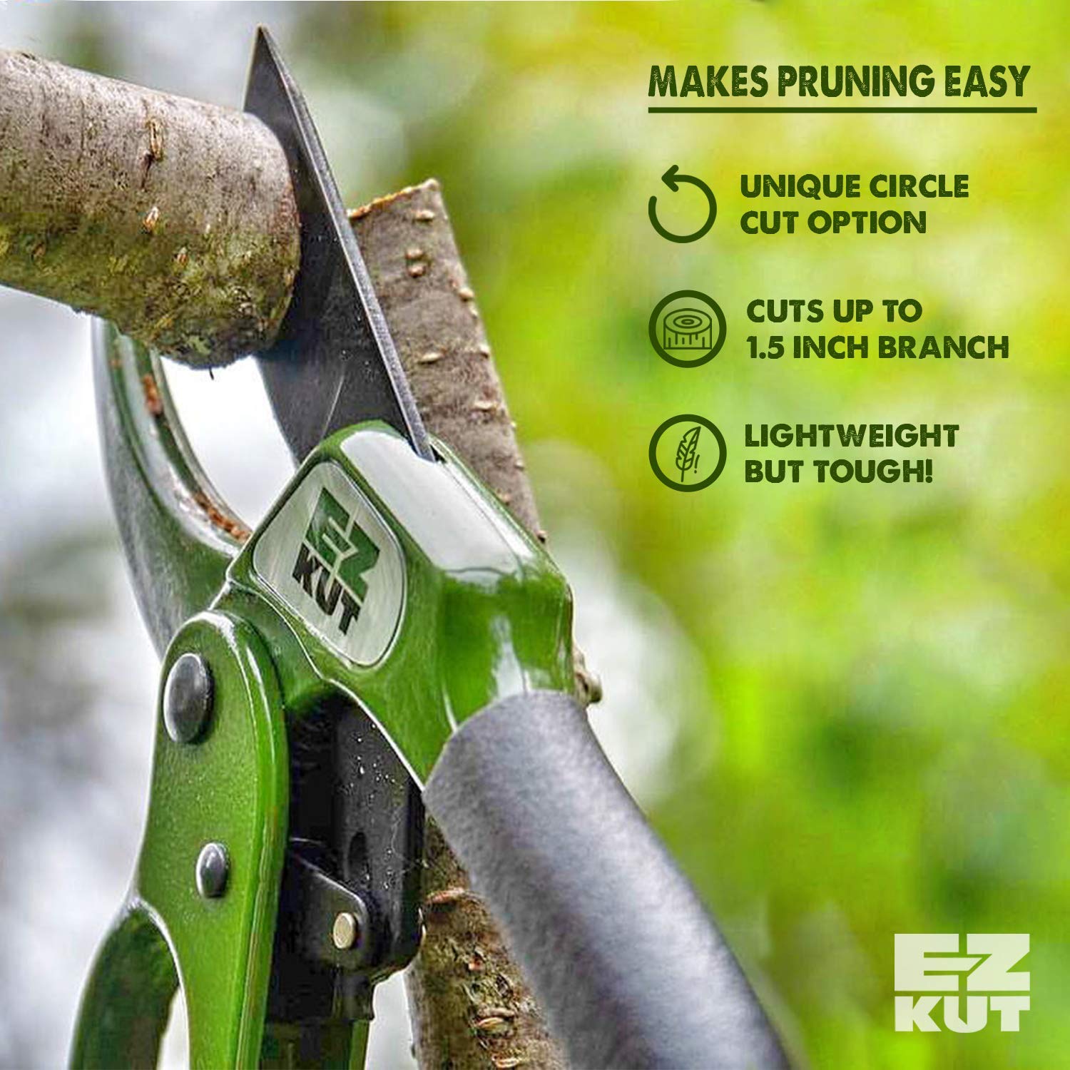 EZ Kut Heavy Duty Pruning Shears Green - Pruners Ratcheting Ratchet Hand Pruner (Green Pruner)