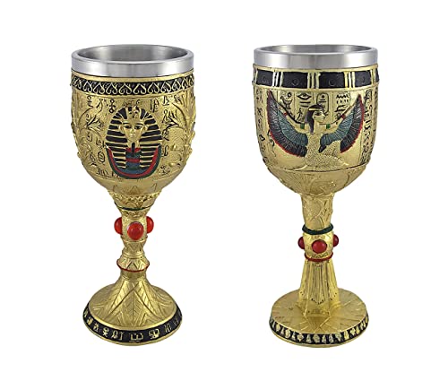 Things2Die4 Set of 2 Egyptian Wine Goblets Winged Isis/Pharaoh 6 oz.