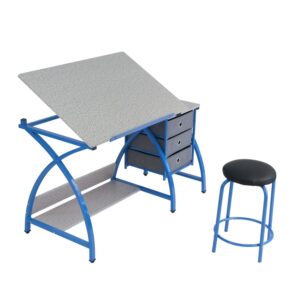 sd studio designs 2 piece comet craft table | angle adjustable top and stool | blue/spatter gray