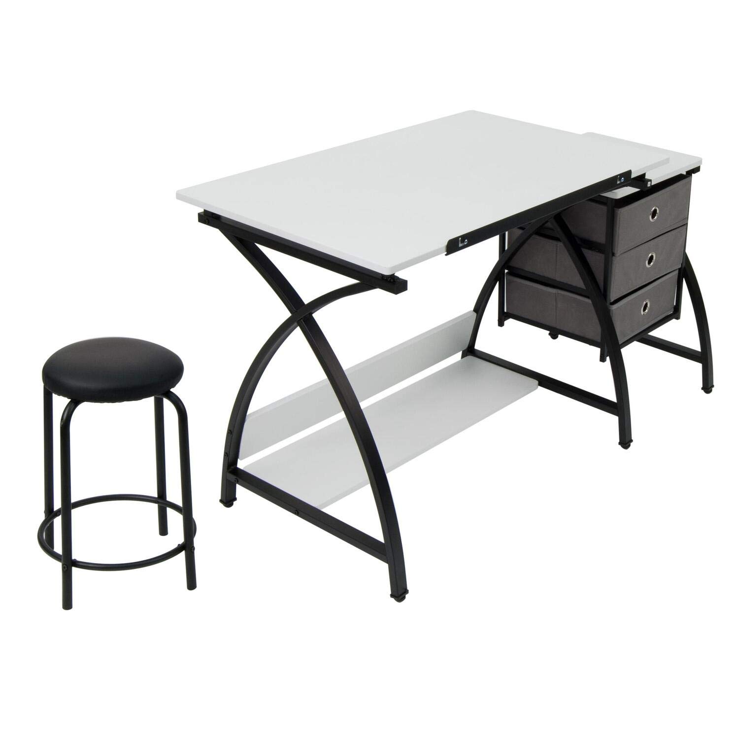 SD STUDIO DESIGNS 2 Piece Comet Craft Table | Angle Adjustable Top and Stool | Blue/Spatter Gray