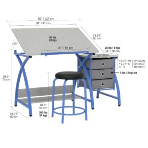 SD STUDIO DESIGNS 2 Piece Comet Craft Table | Angle Adjustable Top and Stool | Blue/Spatter Gray