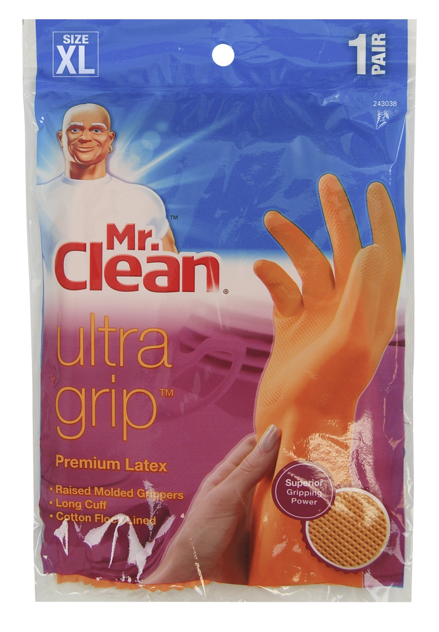 Mr. Clean Ultra Grip, Heat Resisting, Soft Cotton Flock Lining, Extreme Non-Slip Diamond Grip Gloves, Extra Large