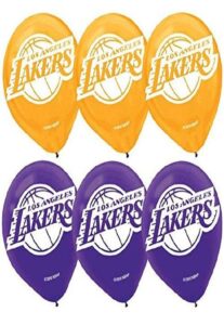 nba la lakers yellow and purple latex balloons - 12'' (pack of 6) - perfect basketball party decorations for fans & events