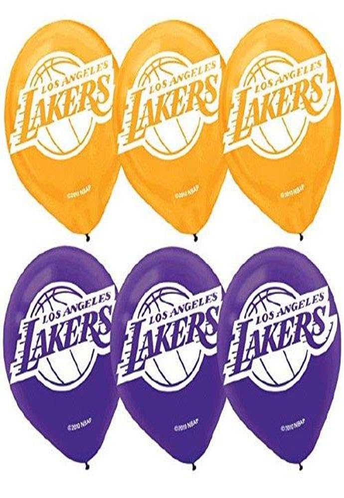 NBA LA Lakers Yellow and Purple Latex Balloons - 12'' (Pack Of 6) - Perfect Basketball Party Decorations For Fans & Events