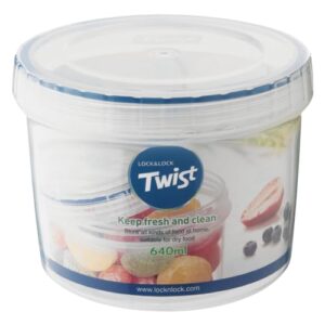 lock & lock easy essentials twist food storage lids/airtight containers, bpa free, short-22 oz-for fruits, clear